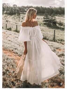 Off-Shoulder White Bohemian Maxi Emmaline Hazel And Folk Dress